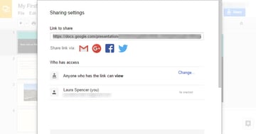 Google Slides sharing settings
