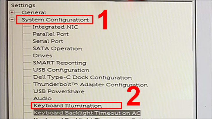 Bạn hãy vào System Configuration và chọn Keyboard Illumination.